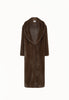 Faux Fur Long Line Belted Coat in Brown