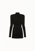 Ruched L/S Mini Dress in Black