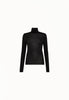 Wool Sheer Turtleneck Top in Black