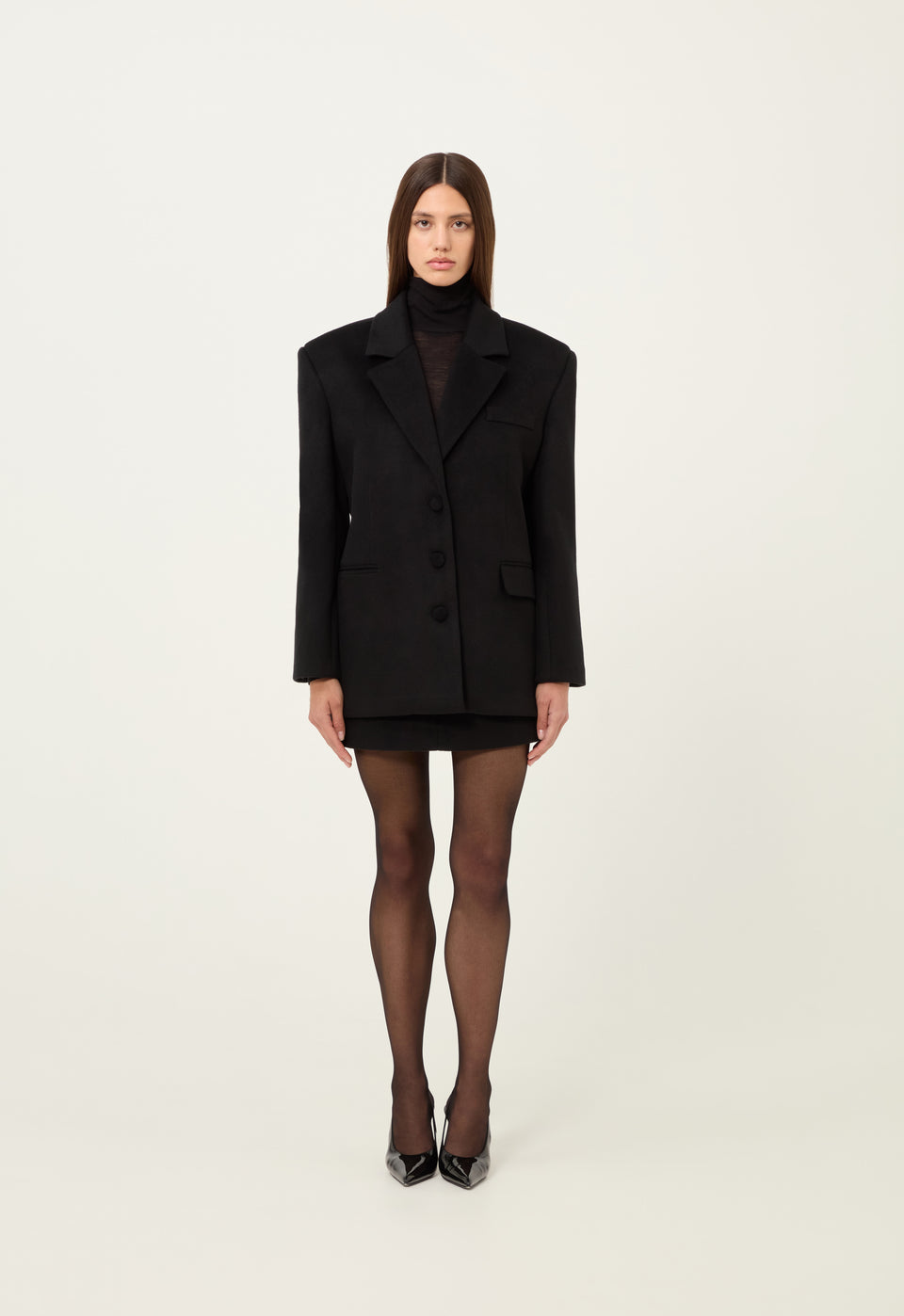 Cashmere Wool Blend Oversized Blazer in Black