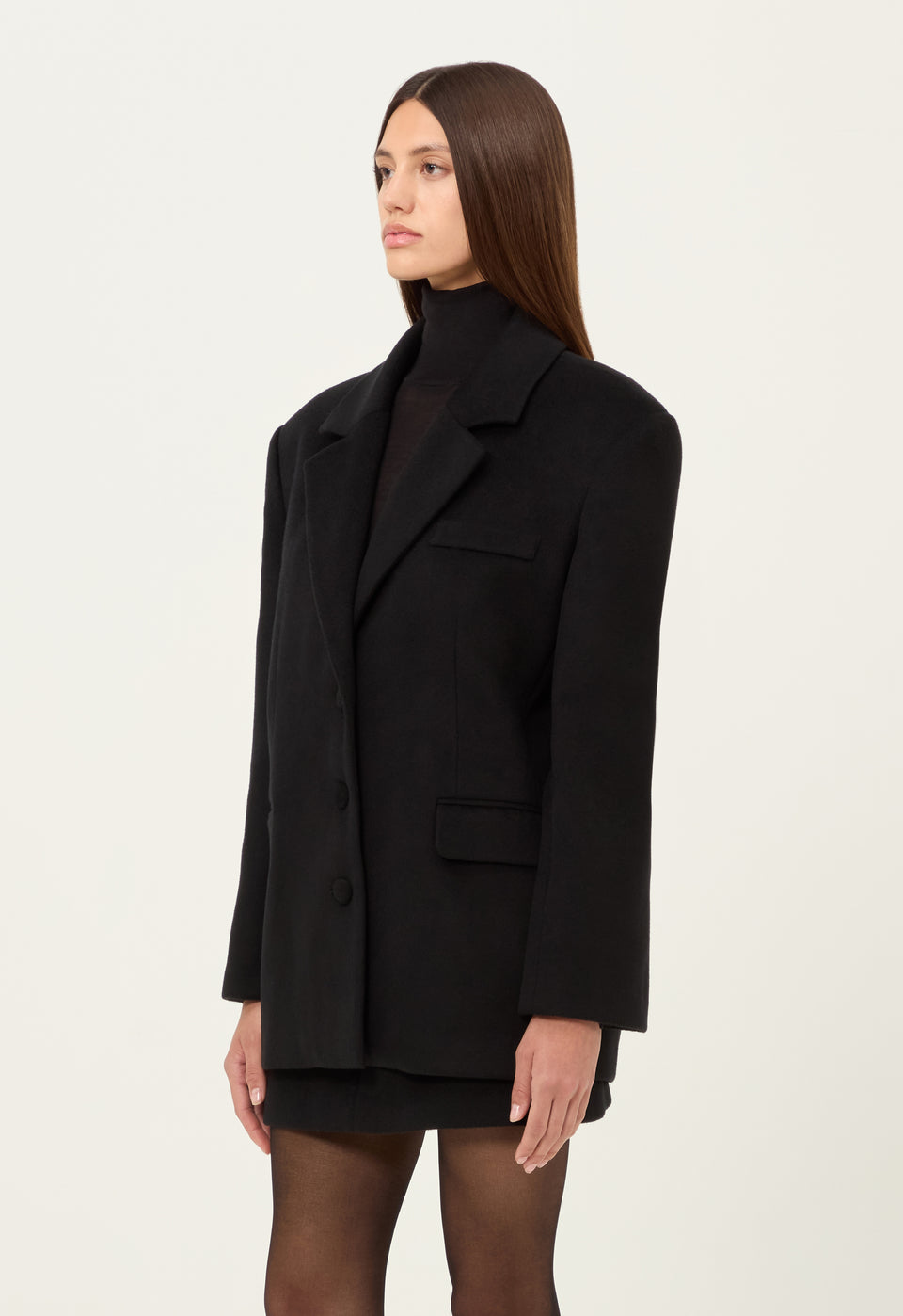 Cashmere Wool Blend Oversized Blazer in Black