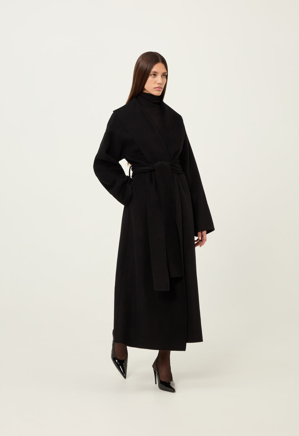 Cashmere Wrap Coat in Black