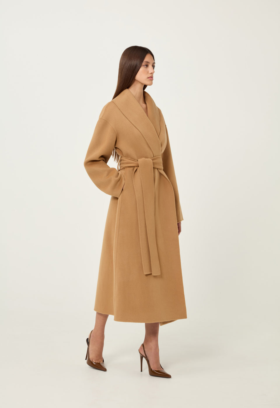 Cashmere Wrap Coat in Tan