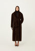 Faux Fur Long Line Belted Coat in Brown