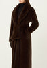 Faux Fur Long Line Belted Coat in Brown