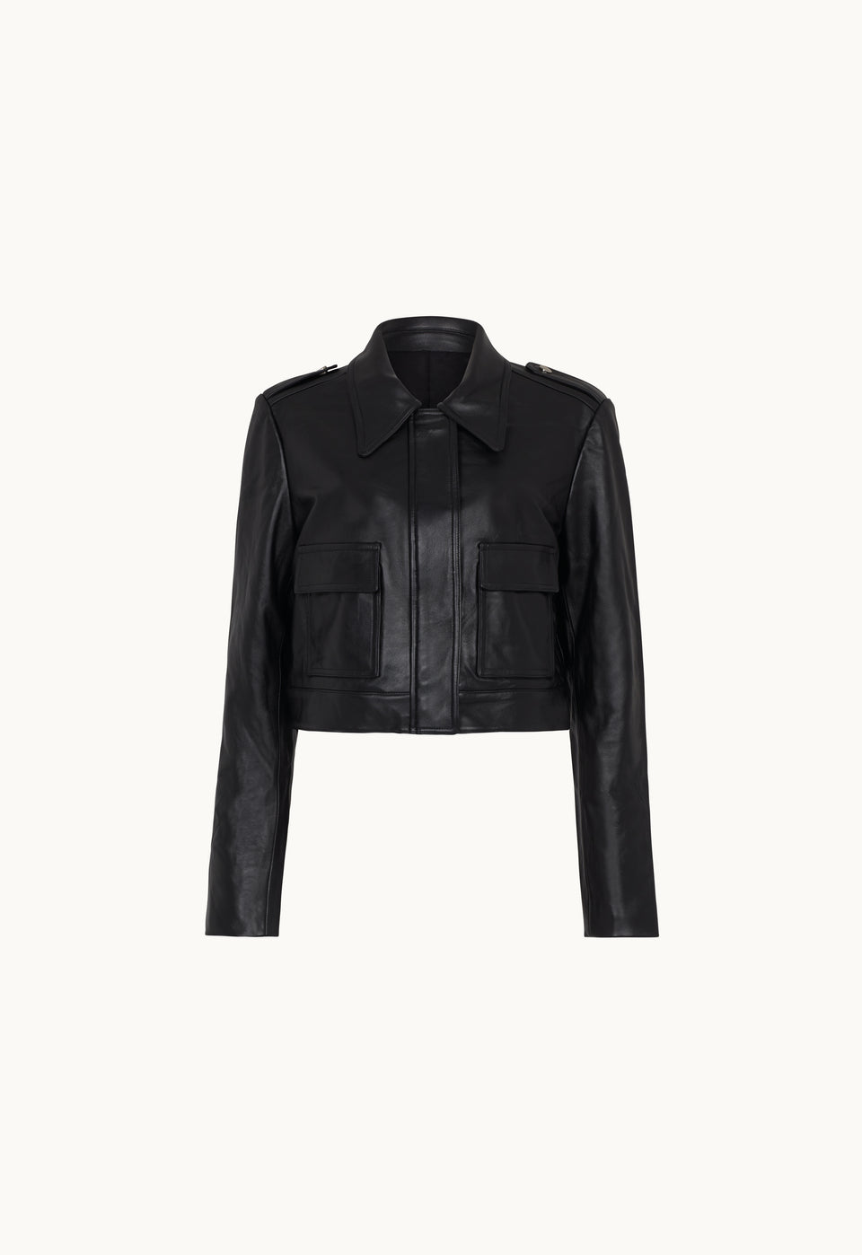 Leather Pocket Cropped Jacket in Black