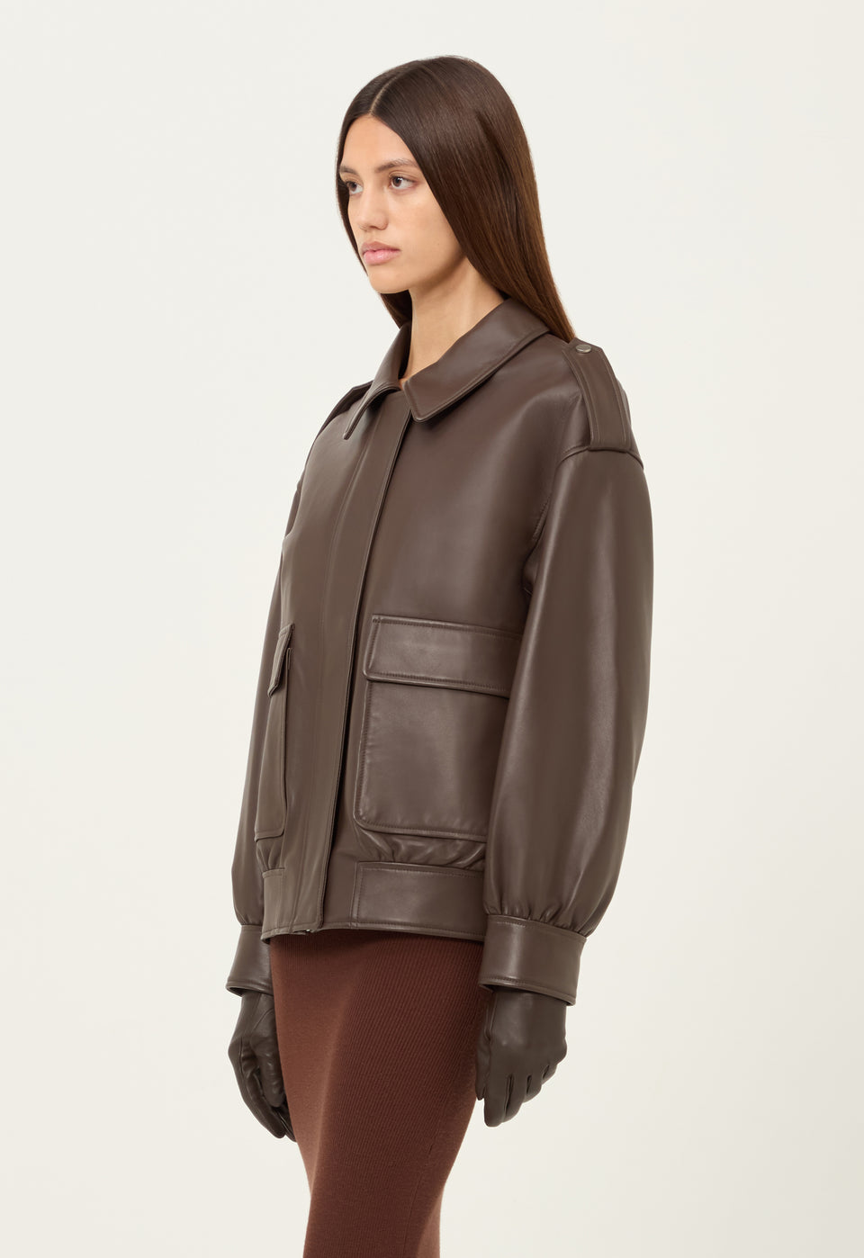 Leather Oversized Jacket in Brown