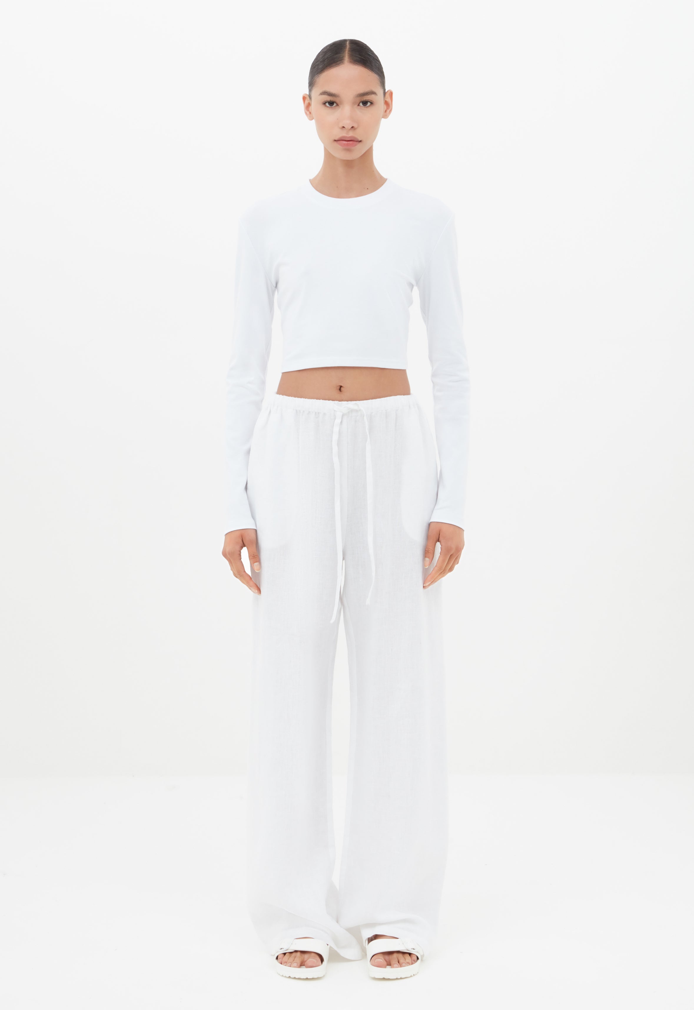 Linen Drawstring Pant in White – AEXAE