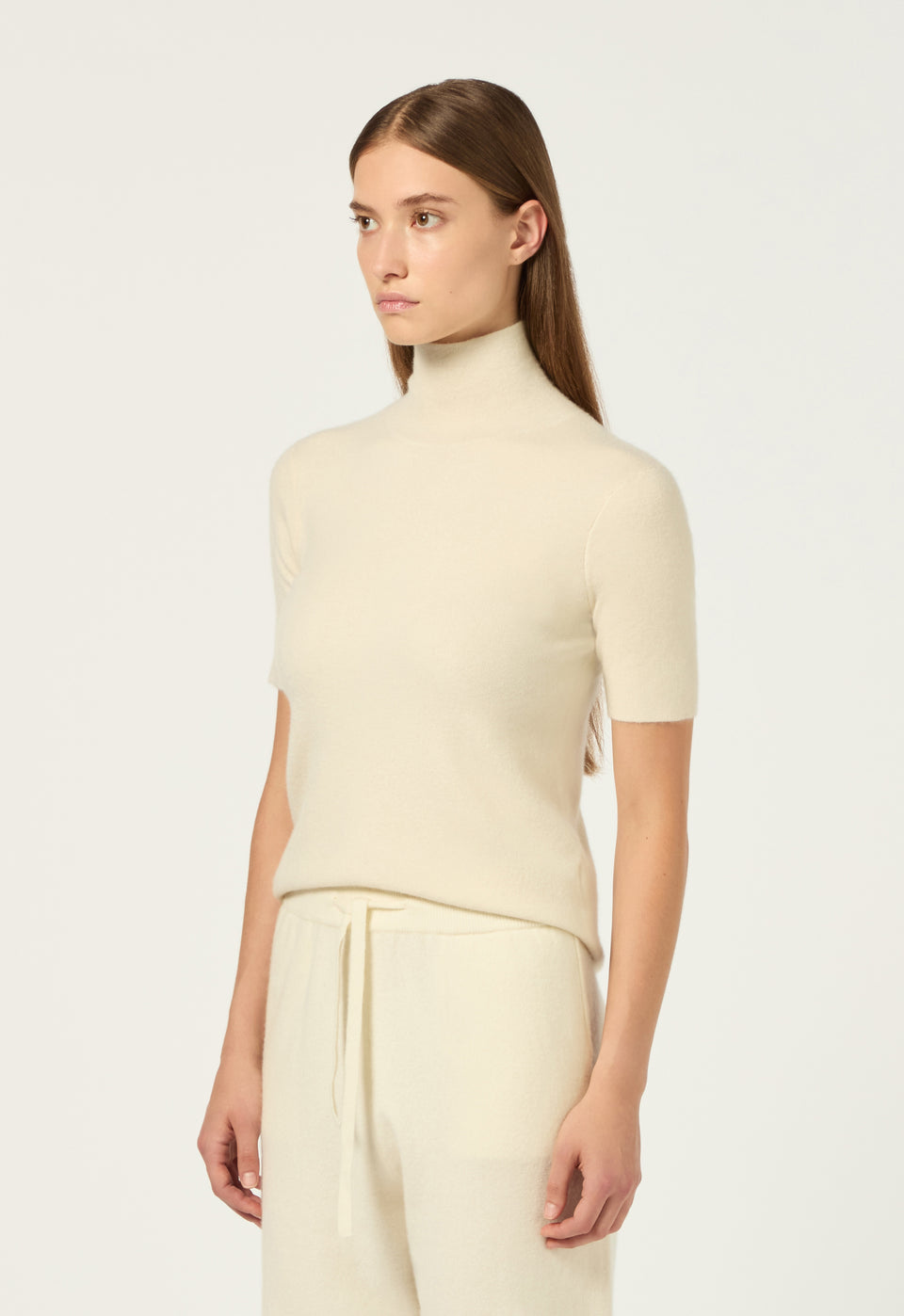 Cashmere Ribbed Neck Top in Bone