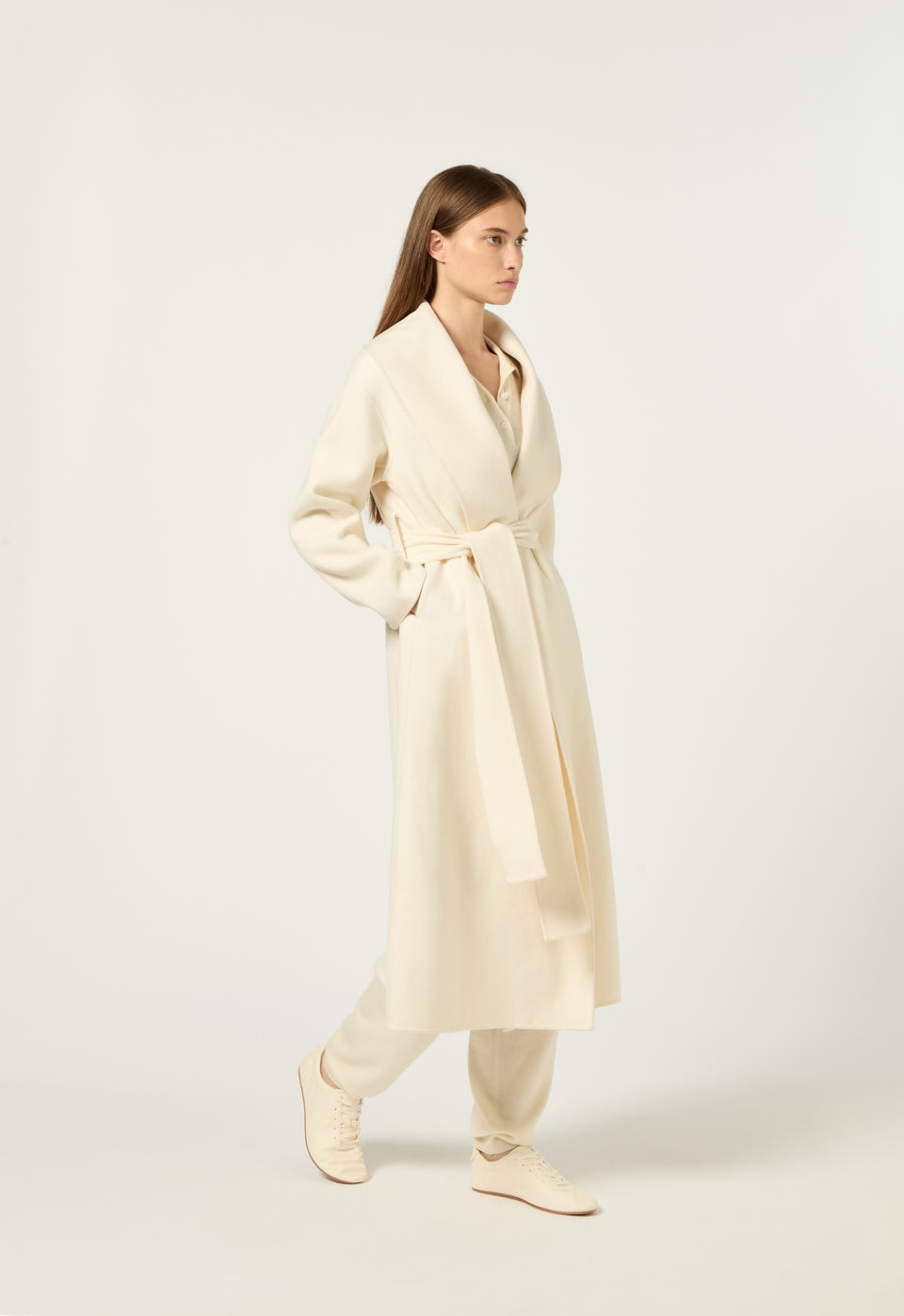 Cashmere Wrap Coat in Bone