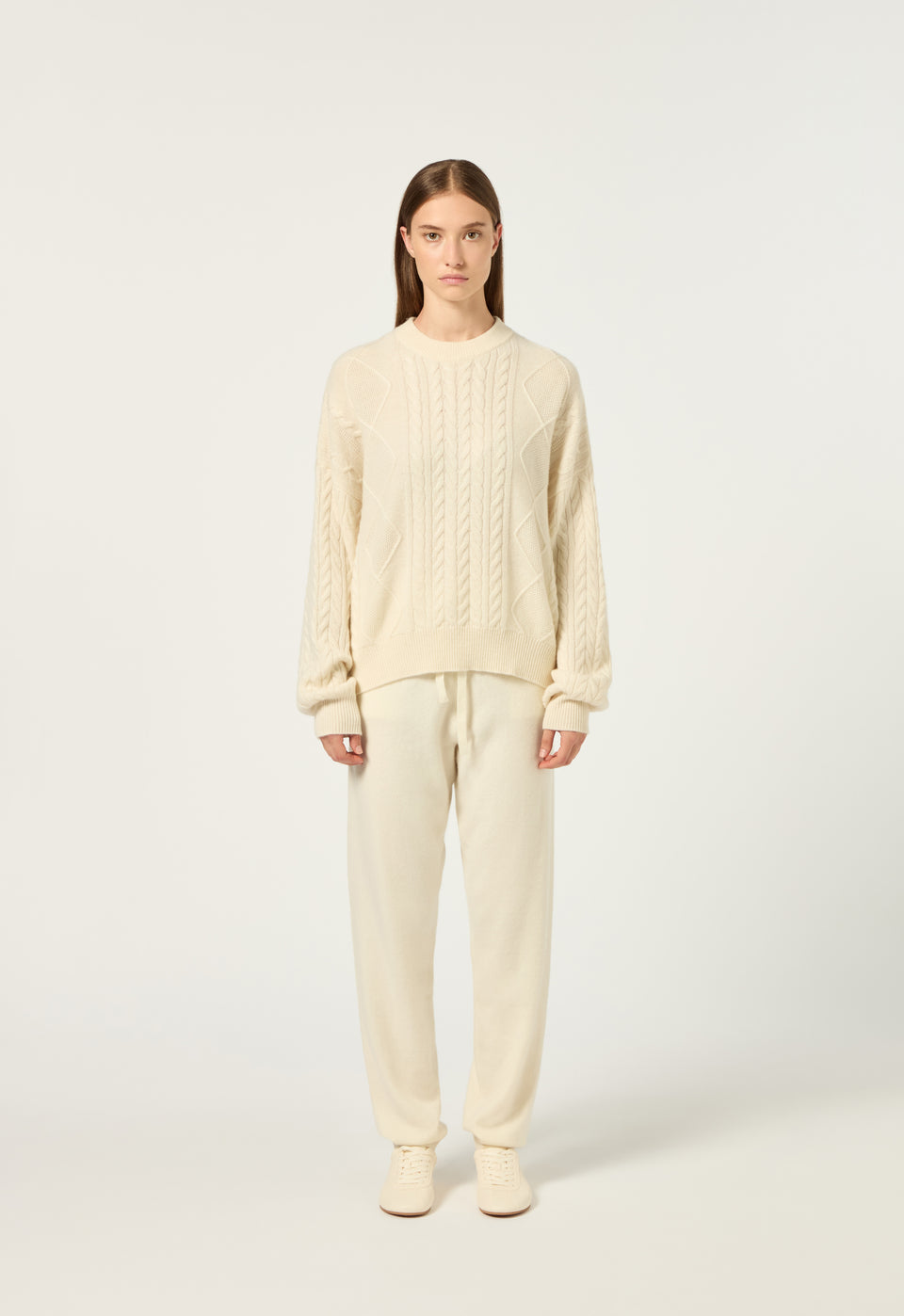 Cashmere Cable Oversized Jumper in Bone