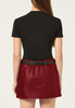 Leather Mini Skirt in Deep Red