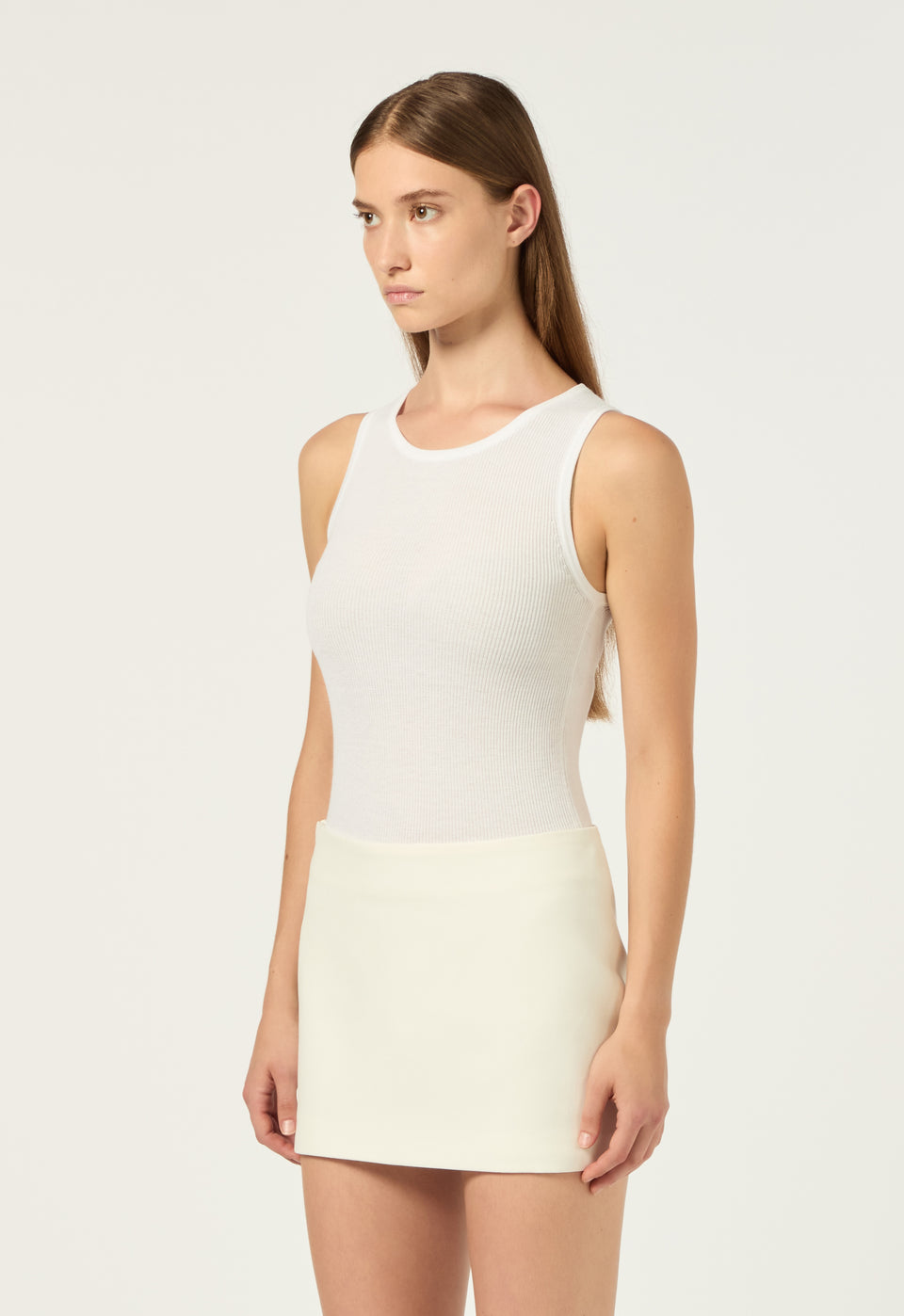 Wool Contoured Mini Skirt in White