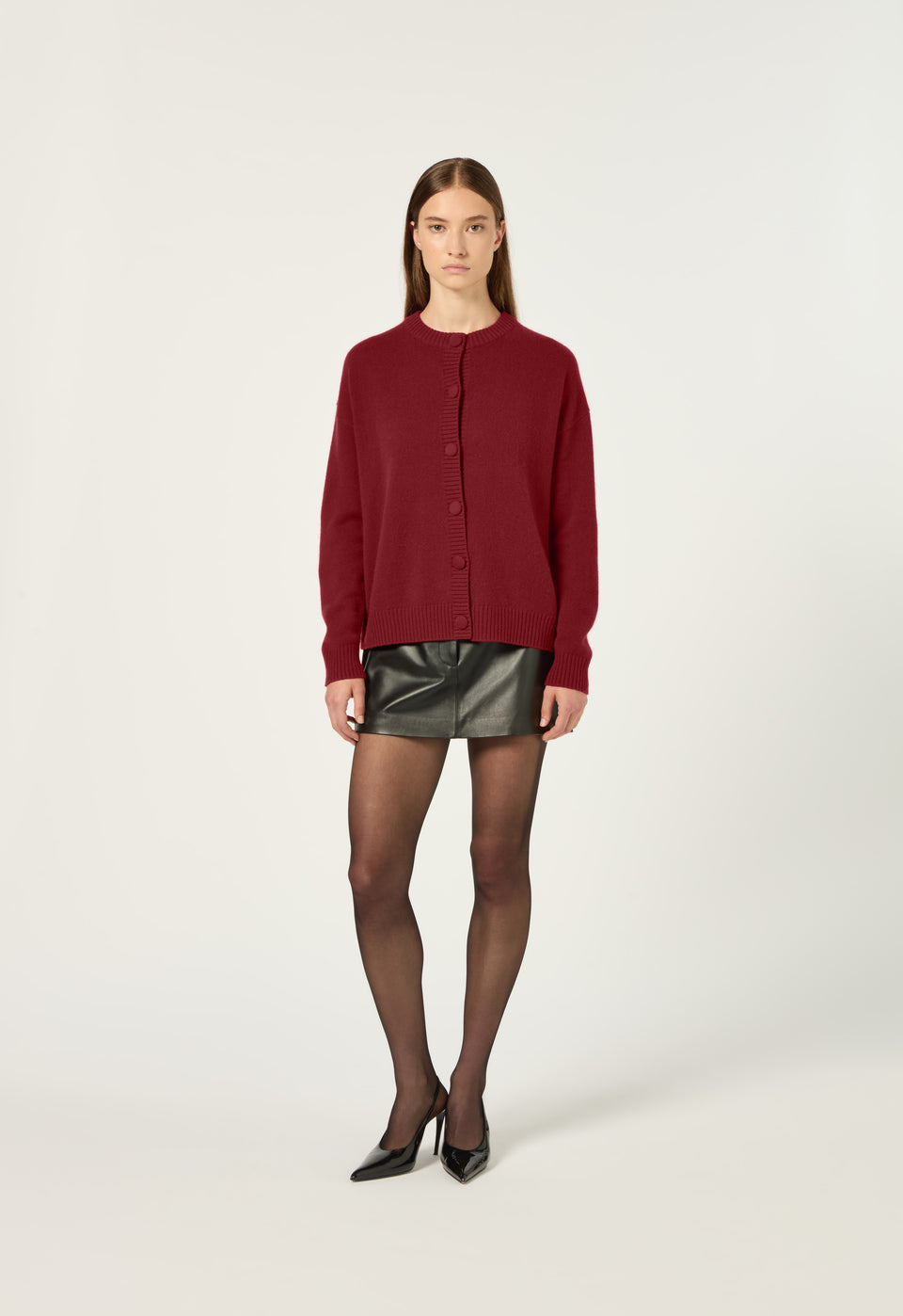 Cashmere Padded Cardigan in Deep Red