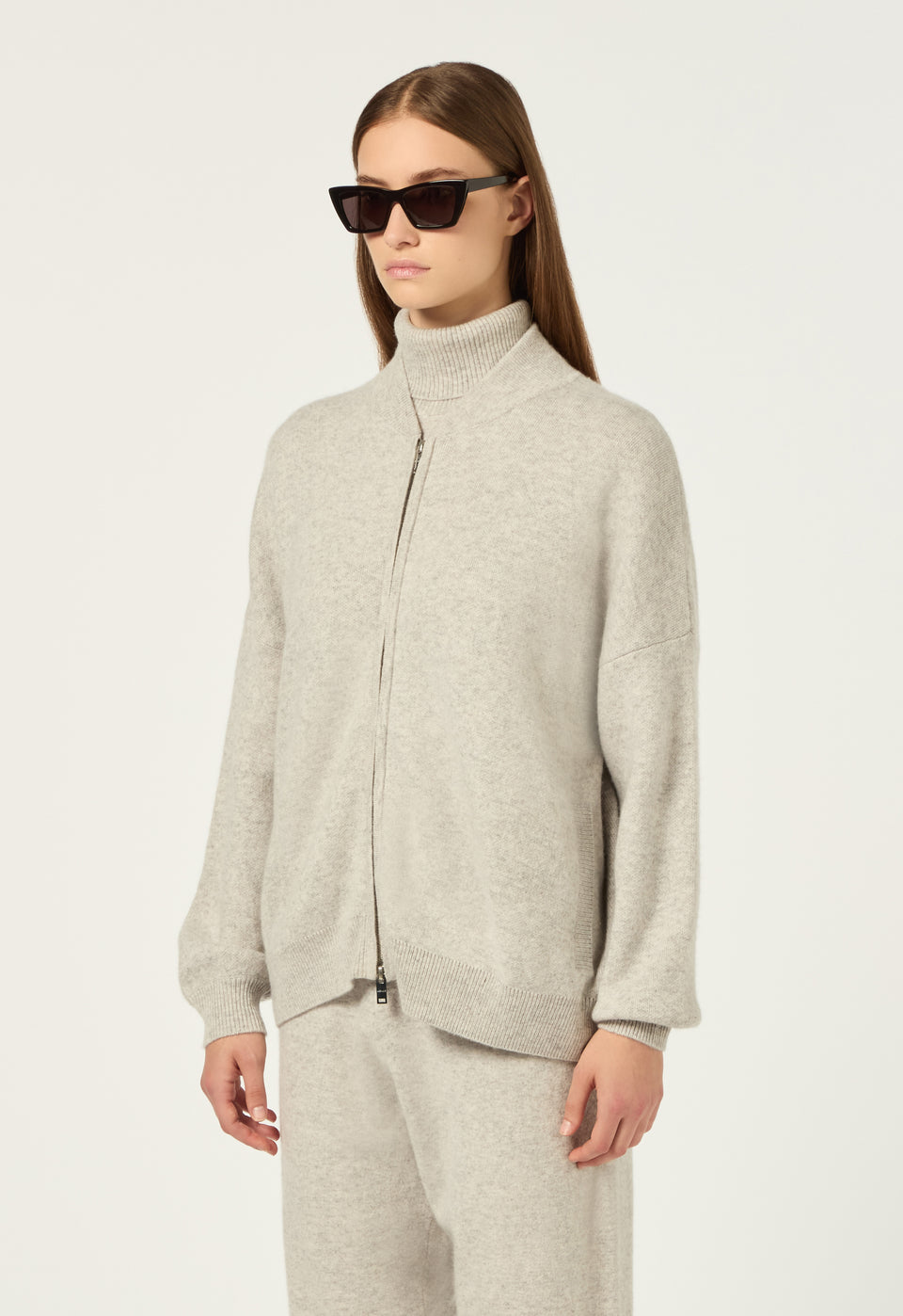 Cashmere Zipper Cardigan in Grey