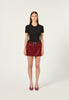 Leather Mini Skirt in Deep Red