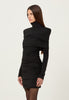 Ruched L/S Mini Dress in Black