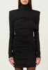 Ruched L/S Mini Dress in Black