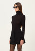 Wool Sheer Turtleneck Top in Black