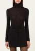 Wool Sheer Turtleneck Top in Black